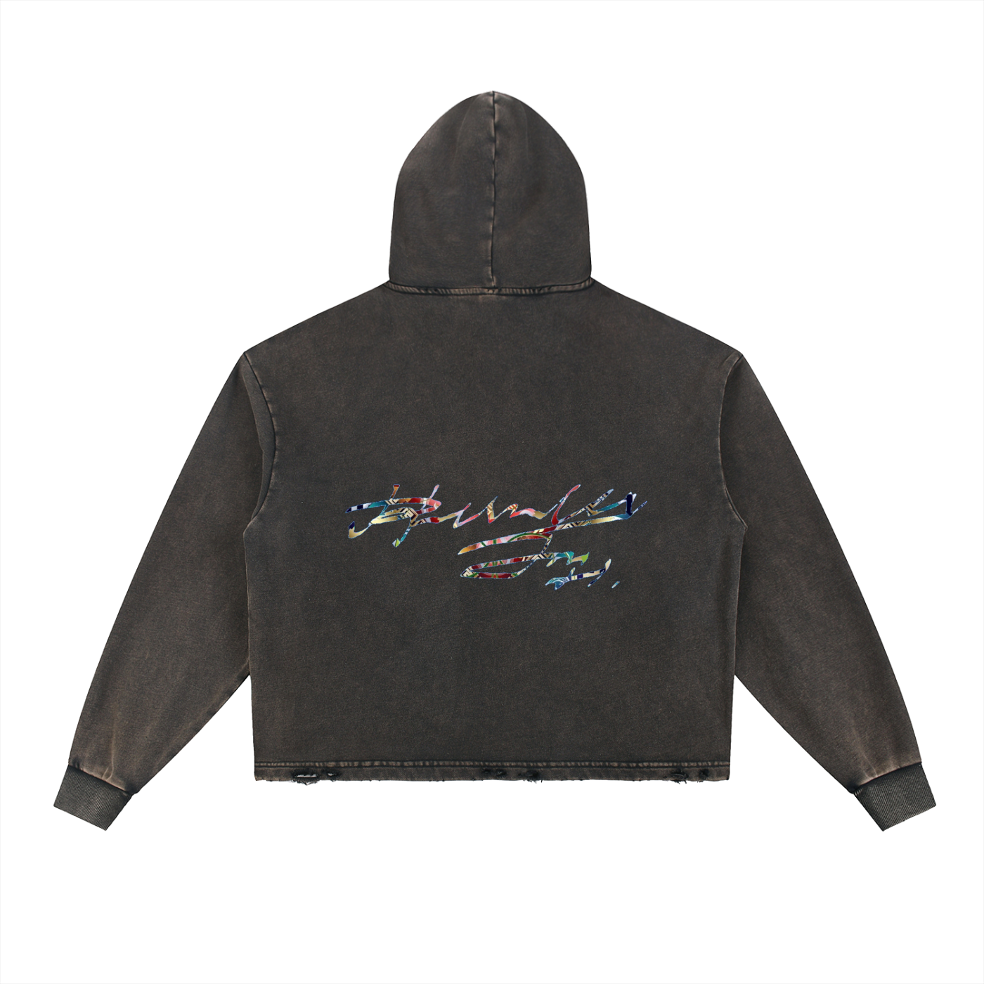 Vintage Washed Frayed-Hem Hoodie
