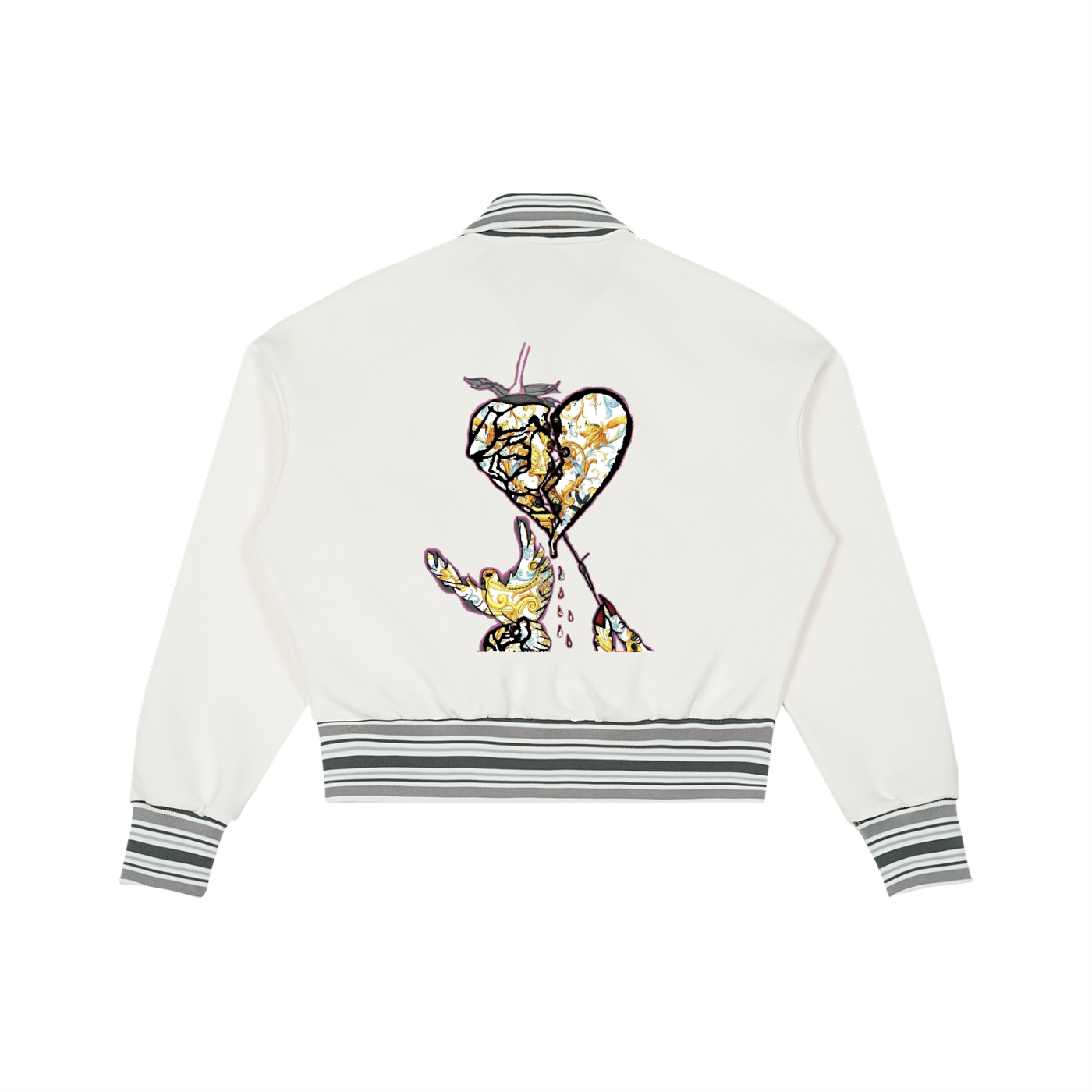 Striped Rib Collar Zip Jacket