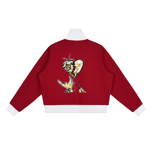 Contrast Side Stripe Fleece Cropped Track Jacket