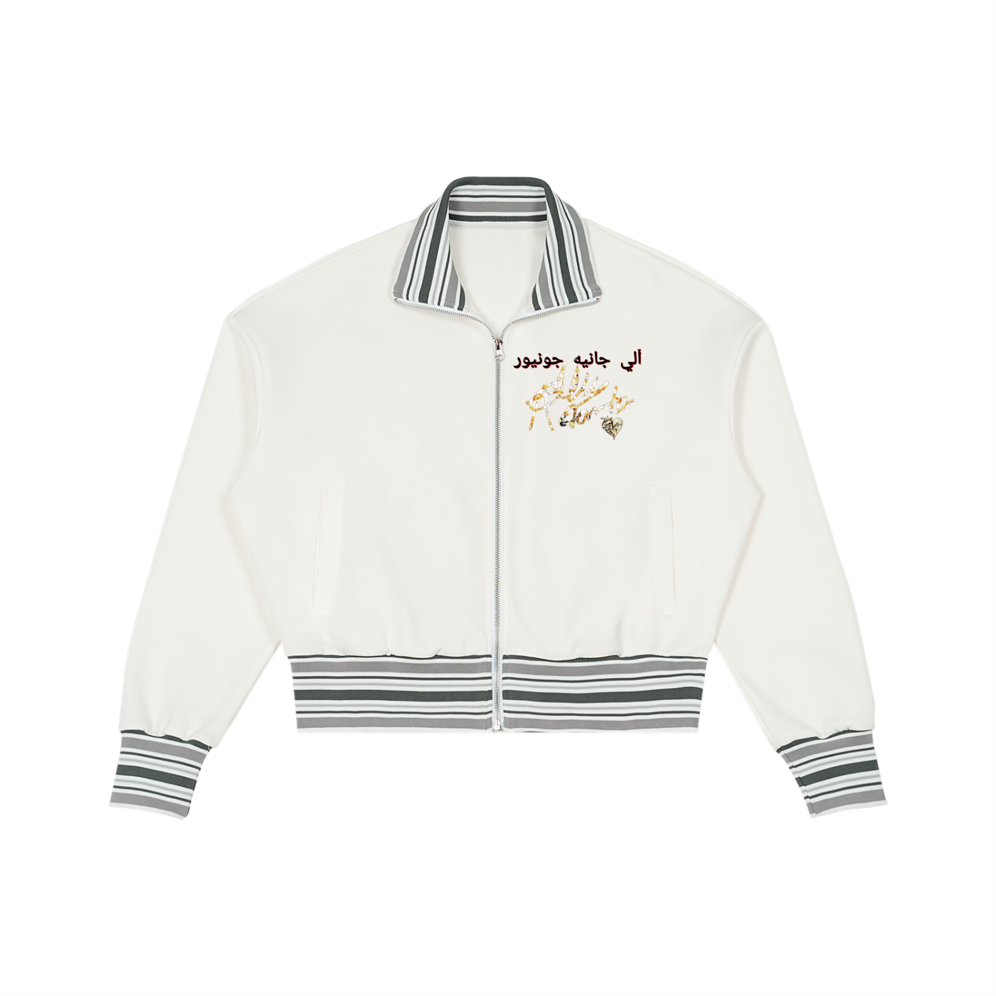Striped Rib Collar Zip Jacket