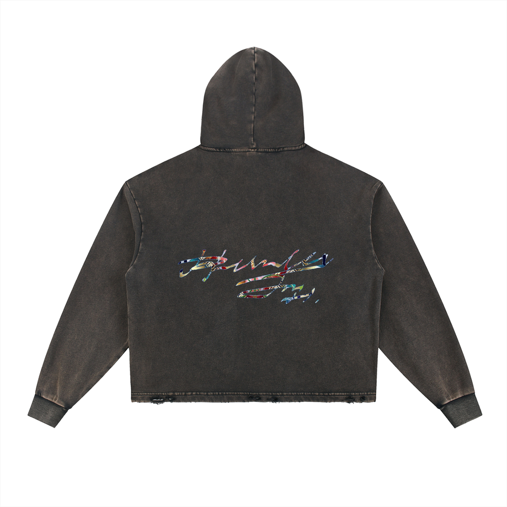 Vintage Washed Frayed-Hem Hoodie