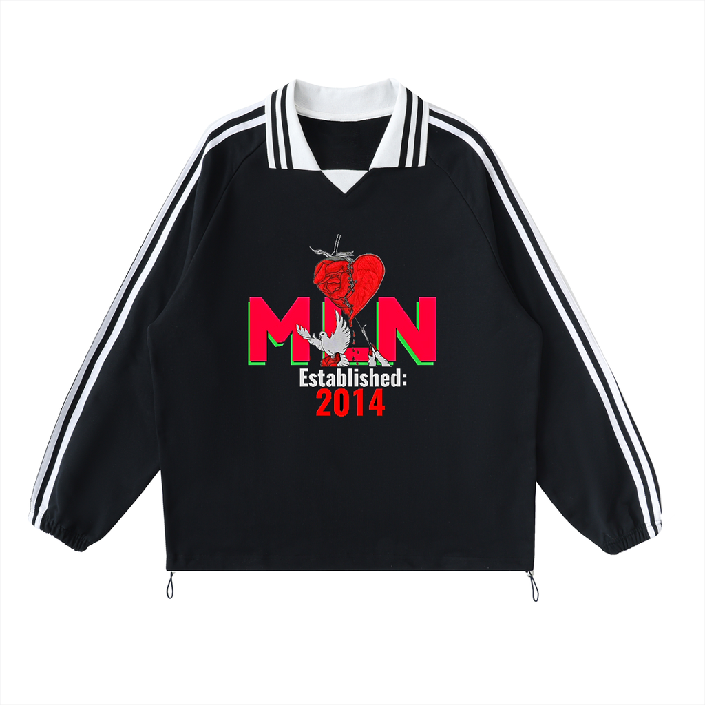 Contrast Striped Lapel Collar Sweatshirt