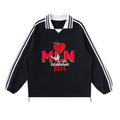 Contrast Striped Lapel Collar Sweatshirt