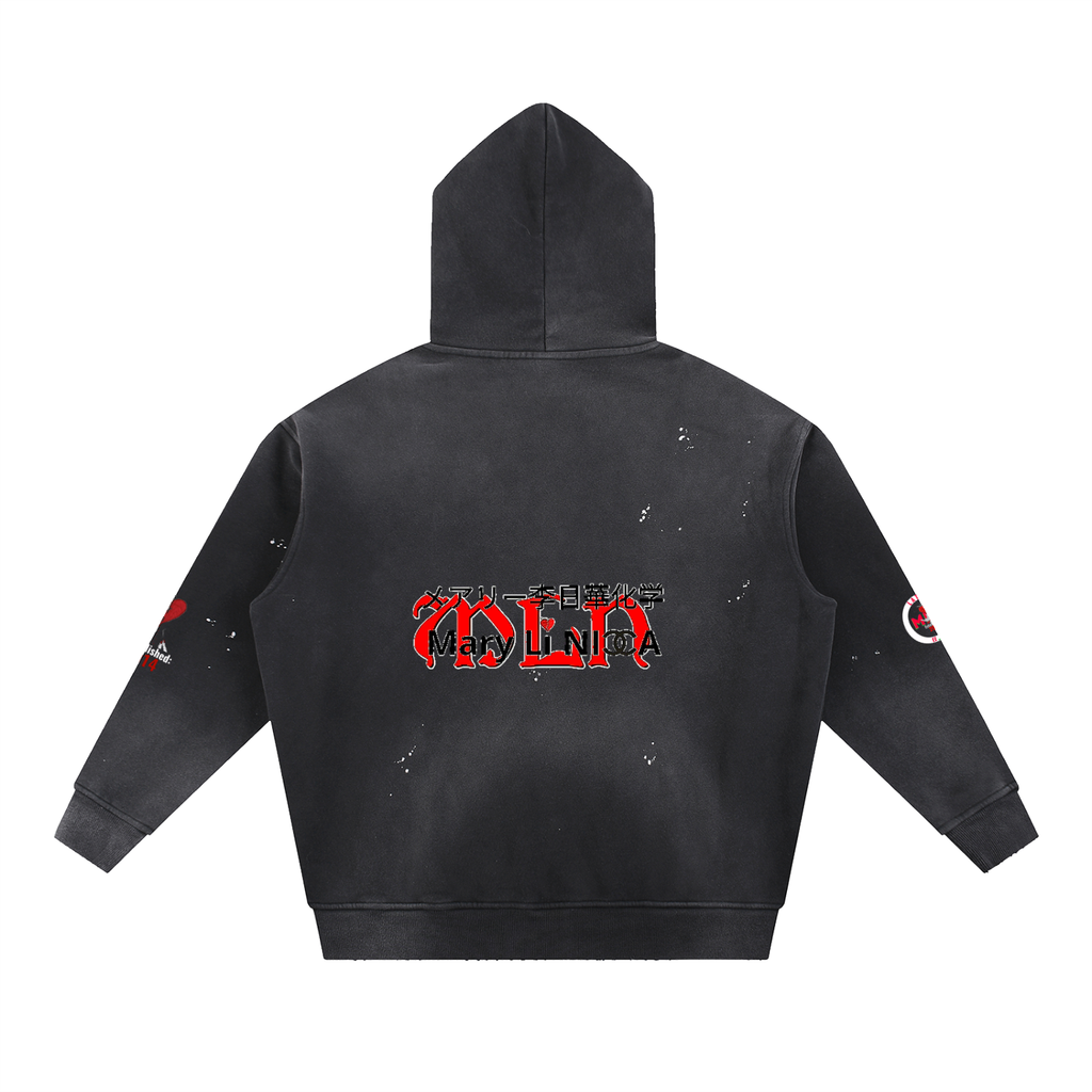 Vintage Washed Frayed Fleece Hoodie